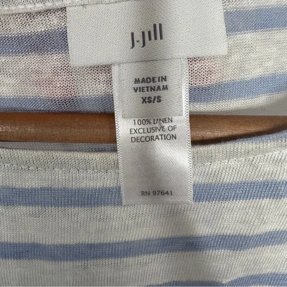 J. Jill 100% Linen Striped Poncho XS/S White Blue - Picture 3 of 4